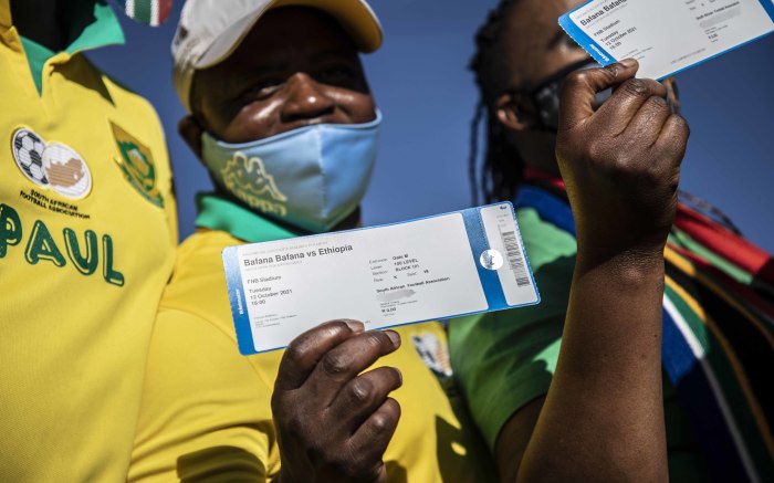 Excited fan outside the FNB Stadium for Bafana Bafana vs Ethiopia in a 2022 FIFA World Cup qualification match. Picture: Abigail Javier/EWN