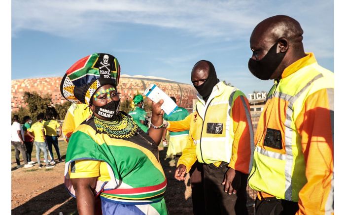 Mamajoy outside the FNB Stadium for Bafana Bafana vs Ethiopia in a 2022 FIFA World Cup qualification match. Picture: Abigail Javier/EWN