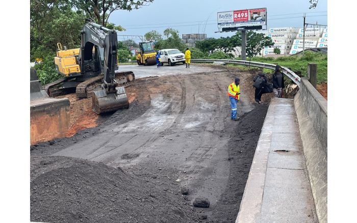 Municipal trucks seen on Saturday, 16 April beginning to repair the collapsed bridge Umlazi and Lamontville townships.