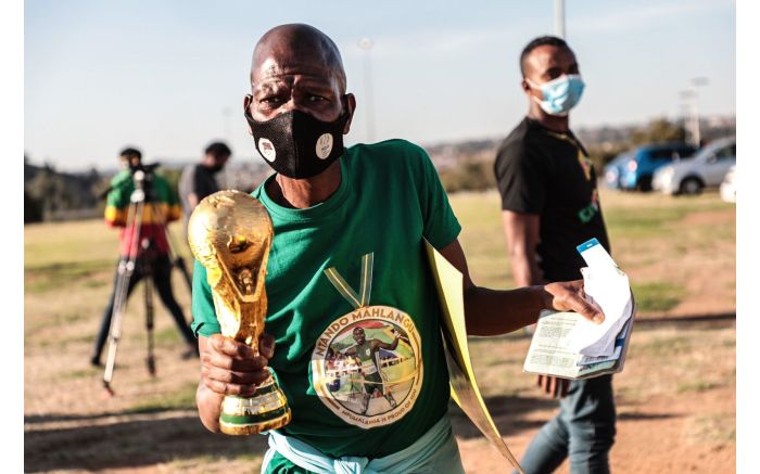 Excited fan outside the FNB Stadium for Bafana Bafana vs Ethiopia in a 2022 FIFA World Cup qualification match. Picture: Abigail Javier/EWN