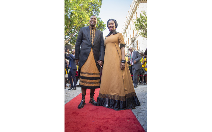 Chief Mandla Mandela arrives at Parliament with his wife. Picture: Aletta Harrison/EWN