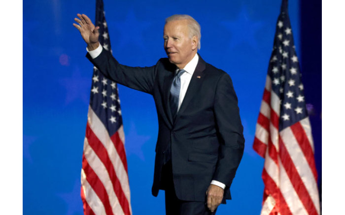 Joe Biden at a drive-in election night event in the early hours of 4 November 2020 in Wilmington, Delaware.