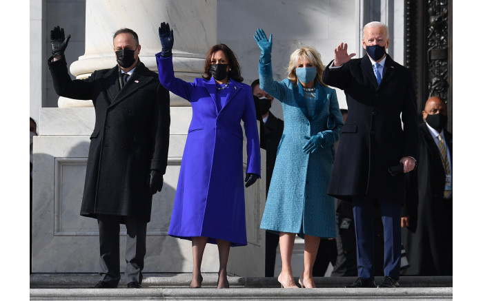 Doug Emhoff, US Vice President-elect Kamala Harris, incoming US First Lady Jill Biden, US President-elect Joe Biden arrive.